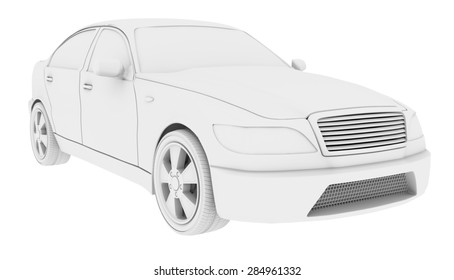 White Car Model On Isolated White Background, Side View