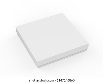 White Cardboard Package Box, Thin Packaging Box Mock Template On Isolated White Background. 3d Illustration