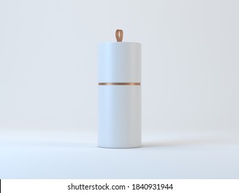 White Cardboard Tube Box Mockup, Cylindrical Packaging With Golden Loop, 3d Rendering