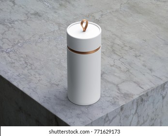 White Cardboard Tube Tin Can Mockup, Cylindrical Packaging With Loop, 3d Rendering