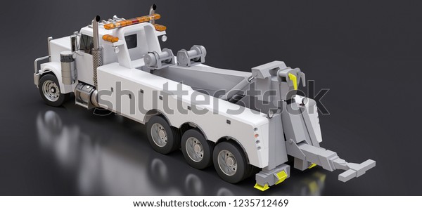 White cargo tow truck to
transport other big trucks or various heavy machinery. 3d
rendering.