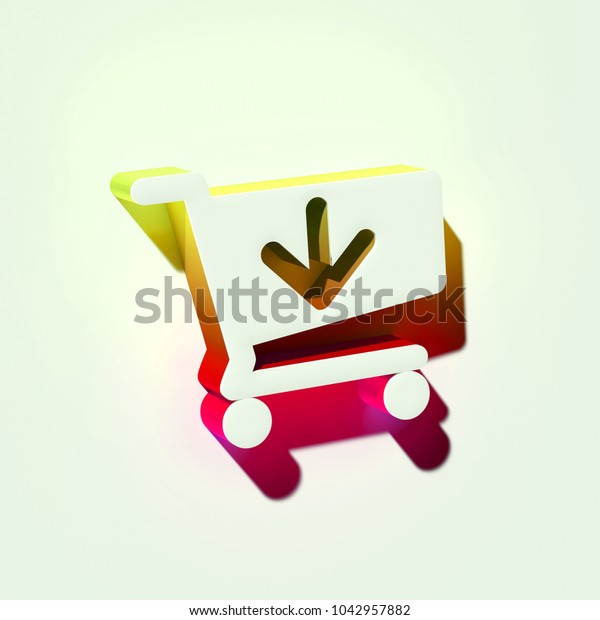 White Cart Arrow Down Icon. 3D Illustration of\
White Arrow, Buy, Cart, Down, Download, Shopping Icons With Yellow\
and Pink Gradient\
Shadows.