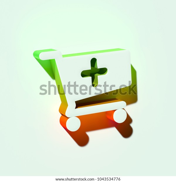 White Cart Plus Icon. 3D Illustration of White\
Add, Cart, Plus, Shopping, Shopping Cart Icons With Orange and\
Green Gradient\
Shadows.
