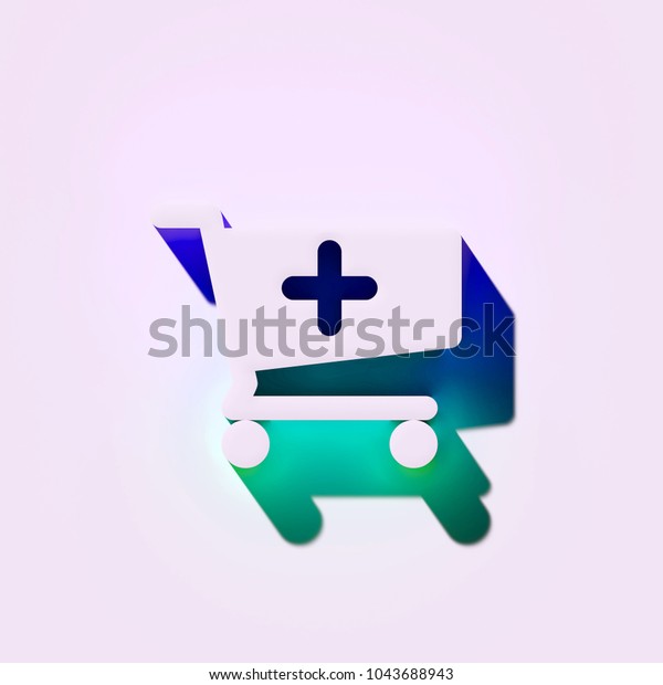 White\
Cart Plus Icon. 3D Illustration of White Add, Cart, Plus, Shopping,\
Shopping Cart Icons With Blue and Green\
Shadows.