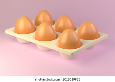 White Carton Of Fresh Raw Chicken Eggs. Consumer Pack With Brown Eggs. 3d Rendering