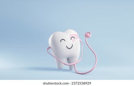 White cartoon Tooth with Medical dentist tool, dental character or mascot,Oral health and dental inspection teeth, 3d rendering. - Powered by Shutterstock