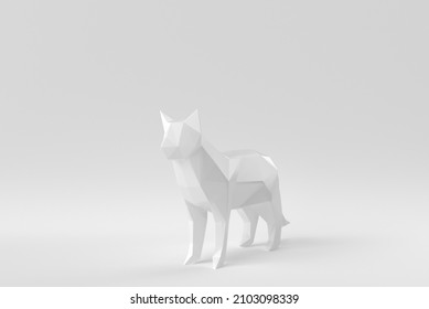 White Cat On A White Background. Polygon Minimal Concept. Monochrome. 3D Render.

