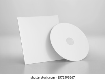 White CD-DVD Compact Disk with Cover Mockup, 3d Rendered on Light Gray Background