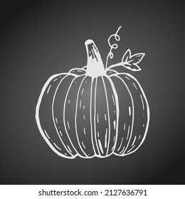 White Chalk Outline Of Pumpkin On Dark Blackboard