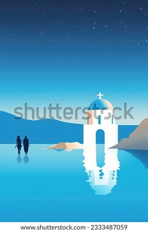 Similar – Image, Stock Photo Chapel with view on Santorini