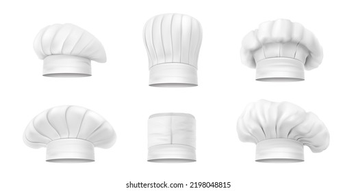 White chef s hat different shape set realistic  illustration. Collection cook caps and baker toques headdress for kitchen staff. Restaurant cafe catering and culinary baking uniform headwear - Powered by Shutterstock