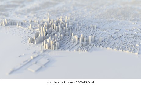 White Chicago City With Miniature Look. Suitable For City, Realty, Technology, And Modern Life Themes. 3d Illustration