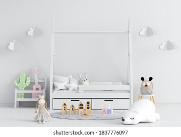 White Child Bedroom Interior For Mockup, 3D Rendering