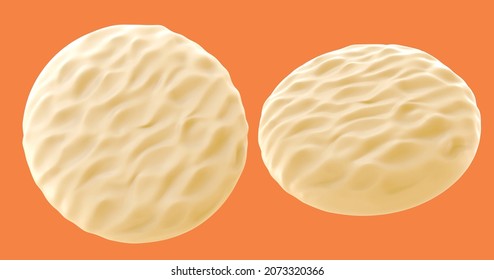 White Chocolate Coated Pie. 3D Illustration, Isolated On White Background. Clipping Path.