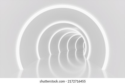 White circular tunnel, 3d rendering. Computer digital drawing.