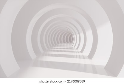 White circular tunnel, 3d rendering. Computer digital drawing.