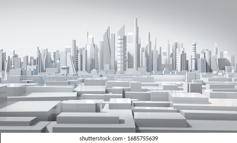 White City With Wire Frame, Abstract City, Future City. 3D Rendering
