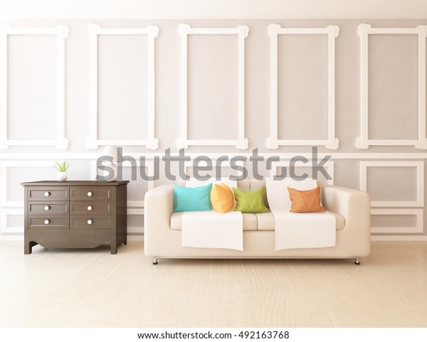 White Classic Room Sofa Dresser Living Stock Illustration 492163768