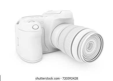 White Clay Mockup Modern Digital Photo Camera On A White Background. 3d Rendering