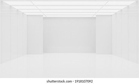 White Clean Empty Architecture Interior Space Room Studio Background Wall Display Products Minimalistic. 3d Rendering.