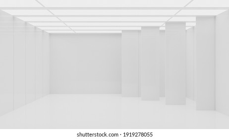 White Clean Empty Architecture Interior Space Room Studio Background Wall Display Products Minimalistic. 3d Rendering.