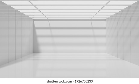 White Clean Empty Architecture Interior Space Room Studio Background Wall Display Products Minimalistic. 3d Rendering.