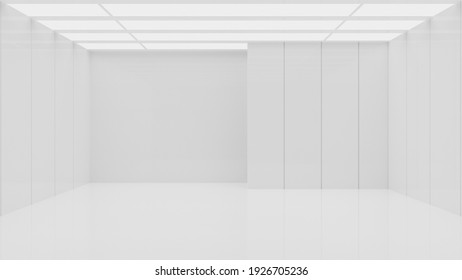 White Clean Empty Architecture Interior Space Room Studio Background Wall Display Products Minimalistic. 3d Rendering.