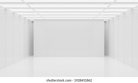 White Clean Empty Architecture Interior Space Room Studio Background Wall Display Products Minimalistic. 3d Rendering.