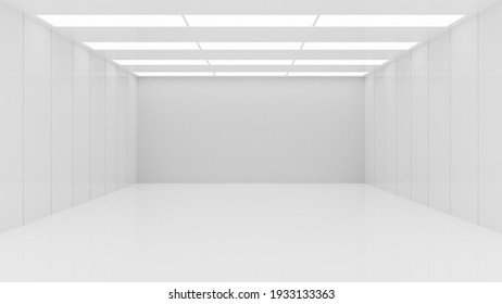 White Clean Empty Architecture Interior Space Room Studio Background Wall Display Products Minimalistic. 3d Rendering.