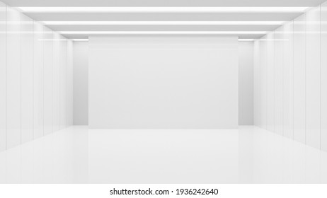 White Clean Empty Architecture Interior Space Room Studio Background Wall Display Products Minimalistic. 3d Rendering.