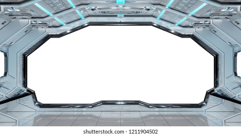 White Clean Spaceship Interior With White Background 3D Rendering