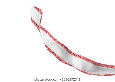 White cloth floating with red border design