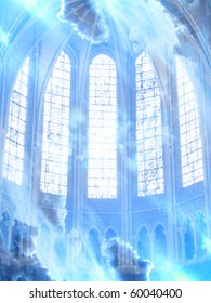 white clouds and inside of a cathedral as a representation for heaven