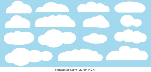  white clouds on a blue background, a set of cloud icons, a cloud symbol for the design of your website, logo, application. flat design style - Shutterstock ID 2390444277
