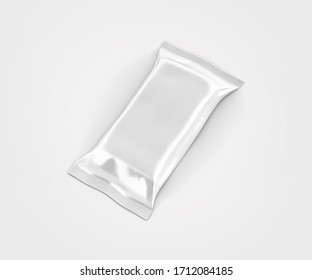 White Cocolate Bar Packaging Mockup, Blank Plastic Candy Container, 3D Rendering isolated on light background