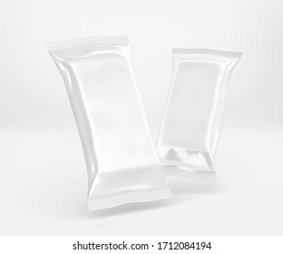 White Cocolate Bar Packaging Mockup, Blank Plastic Candy Container, 3D Rendering isolated on light background