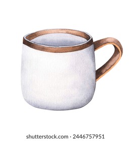 White coffee cup or mug, realistic isolated on white background, ceramic. Template for your design, branding, business. Watercolor illustration for decoration and design, Birthday card, party, poster. - Powered by Shutterstock