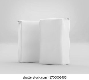 White Coffee Paper Bag Mockup, Blank Beans Container 3D Rendering isolated on light gray background