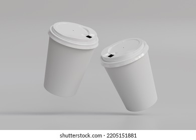 white coffee paper cup mock-up with lid. Blank white disposable paper coffee cup with plastic lid mock-up isolated, 3d rendering. Empty polystyrene coffee drinking mug mockup