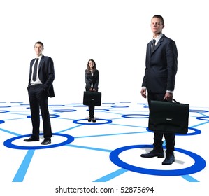 white collar worker standing on a virtual connection web
