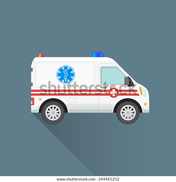 white color red stripes flat design ambulance
emergency car first-aid cross sign illustration isolated dark
background long
shadow
