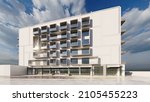 White colour building, architecture element of balcony, 3d illustration, fl grove on front, artwork