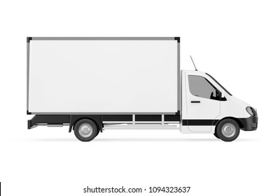 White Commercial Industrial Cargo Delivery Van Truck On A White Background. 3d Rendering 