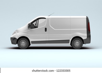 White Commercial Van On A Gray Background With Shadow