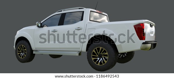 White commercial vehicle
delivery truck with a double cab. Machine without insignia with a
clean empty body to accommodate your logos and labels. 3d
rendering.