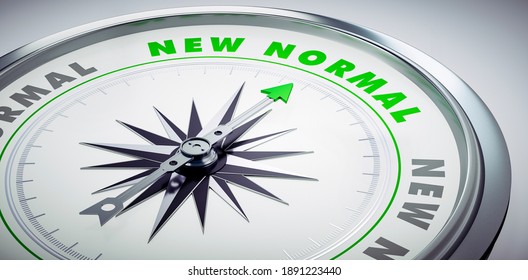 White Compass With Green Needle Pointing To The Words New Normal - 3D Illustration