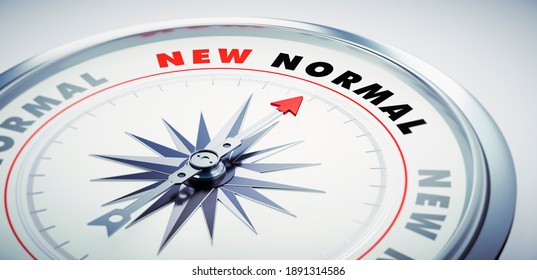 White Compass With Red Needle Pointing To The Words New Normal - 3D Illustration