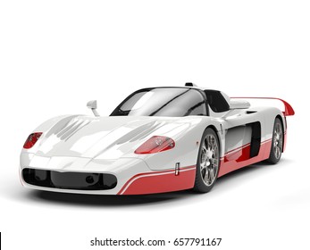 White Concept Super Car With Red Details - Studio Shot - 3D Illustration