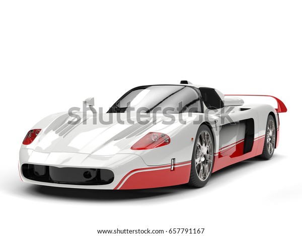 White concept super car with red details -\
studio shot - 3D\
Illustration