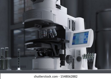 White Contemporary Microscope realizing laboratory Viruses test . 3d rendering - Powered by Shutterstock